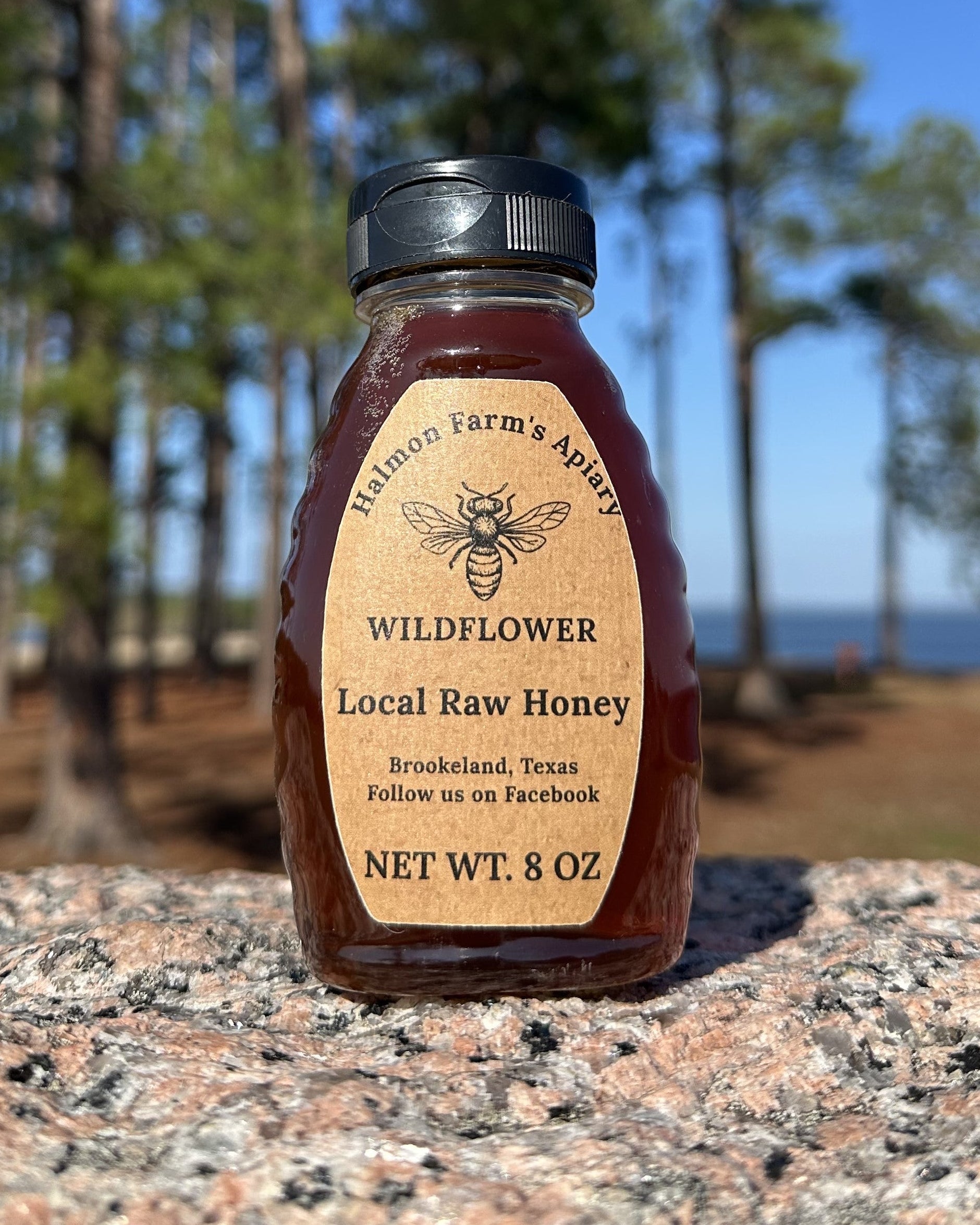 8 oz jar of pure raw local honey from East Texas Halmon Farm's Apiary  